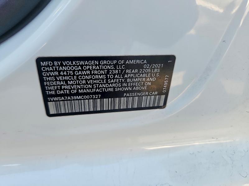 Продажа на аукционе авто 2021 Volkswagen Passat, vin: 1VWSA7A39MC007327, номер лота: 64831186