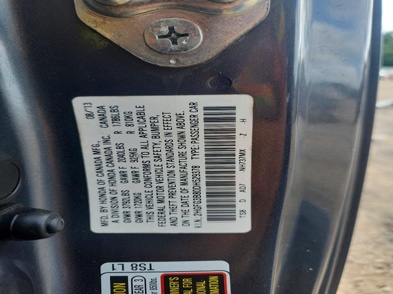 64370366 :رقم المزاد ، 2HGFG3B80DH529378 vin ، 2013 Honda Civic مزاد بيع