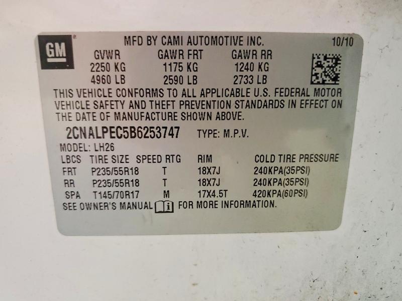Продажа на аукционе авто 2011 Chevrolet Equinox, vin: 2CNALPEC5B6253747, номер лота: 65185226
