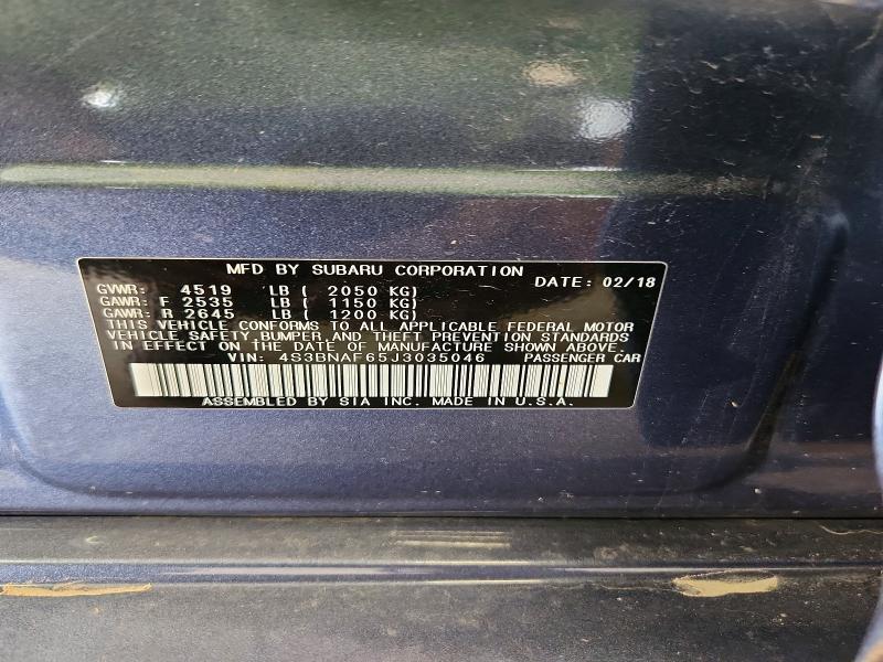 Aukcja sprzedaży 2018 Subaru Legacy, vin: 4S3BNAF65J3035046, numer aukcji: 64704006