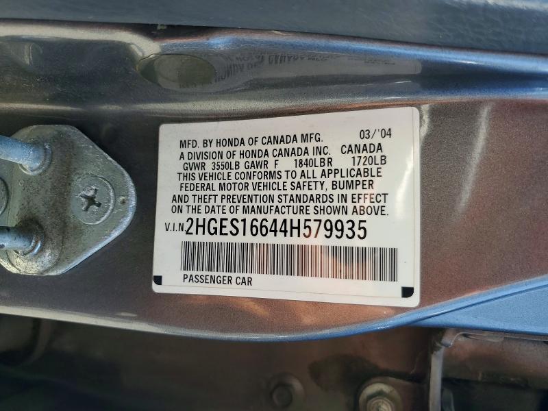 Продаж на аукціоні авто 2004 Honda Civic, vin: 2HGES16644H579935, номер лоту: 63314426