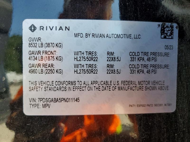 Aukcja sprzedaży 2023 Rivian R1s, vin: 7PDSGABA5PN011145, numer aukcji: 62391006