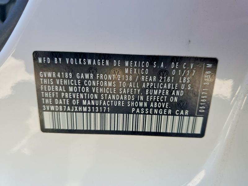 2017 Volkswagen Jetta მანქანა იყიდება აუქციონზე, vin: 3VWDB7AJXHM313171, აუქციონის ნომერი: 66737946