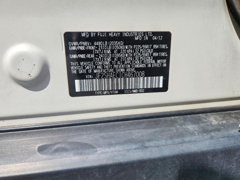 2012 Subaru Forester მანქანა იყიდება აუქციონზე, vin: JF2SHAEC1CH467008, აუქციონის ნომერი: 66489916