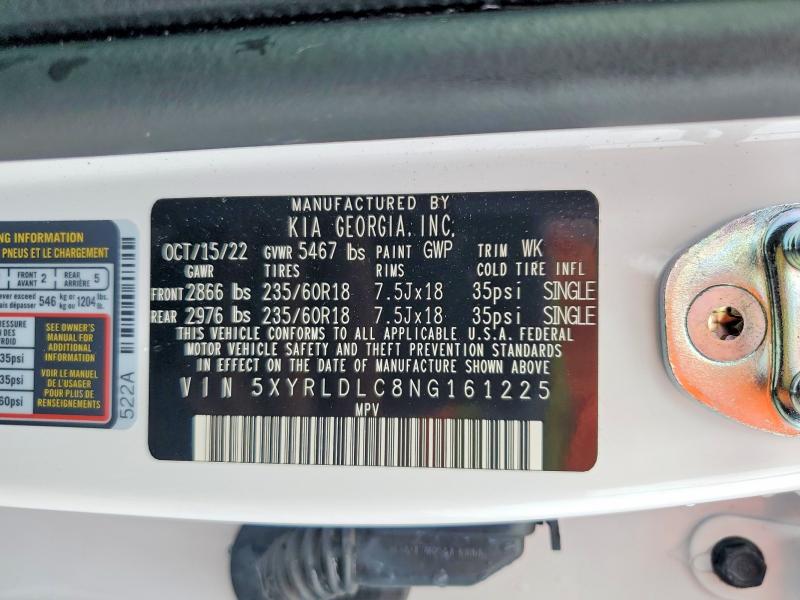 Auction sale of the 2022 Kia Sorento, vin: 5XYRLDLC8NG161225, lot number: 66895216