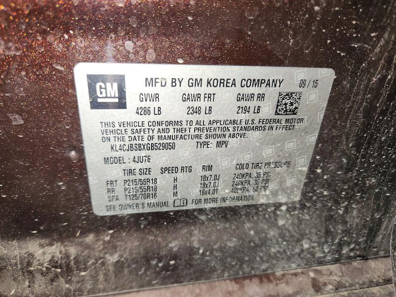 2016 Buick Encore მანქანა იყიდება აუქციონზე, vin: KL4CJBSBXGB529050, აუქციონის ნომერი: 66240306