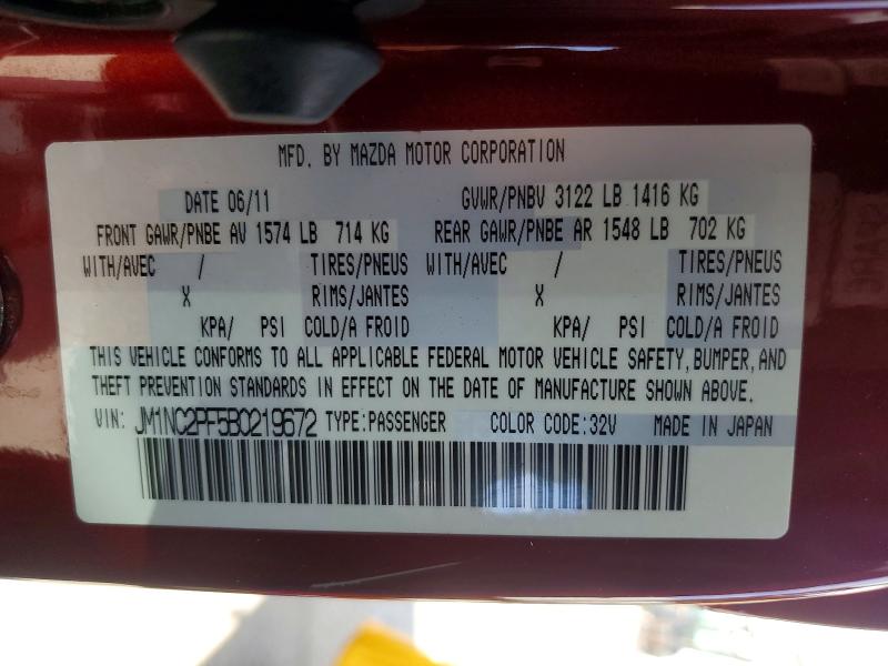 64476396 :رقم المزاد ، JM1NC2PF5B0219672 vin ، 2011 Mazda Mx-5 Miata مزاد بيع