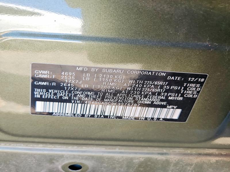 Aukcja sprzedaży 2019 Subaru Outback, vin: 4S4BSABC9K3276707, numer aukcji: 66280146