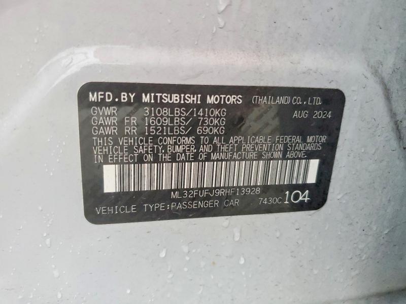 2024 Mitsubishi Mirage მანქანა იყიდება აუქციონზე, vin: ML32FUFJ9RHF13928, აუქციონის ნომერი: 64089556