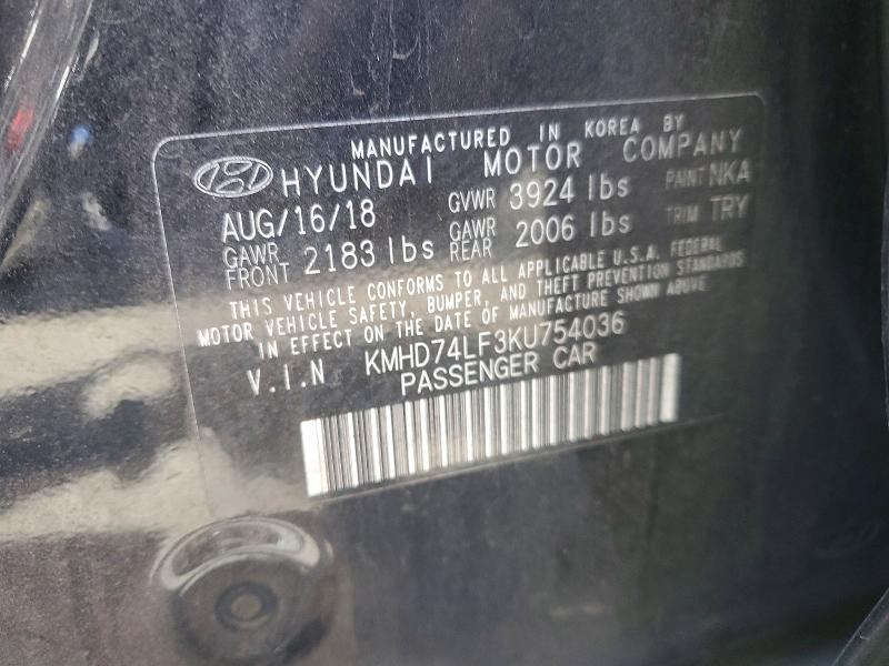 Продаж на аукціоні авто 2019 Hyundai Elantra, vin: KMHD74LF3KU754036, номер лоту: 65204726
