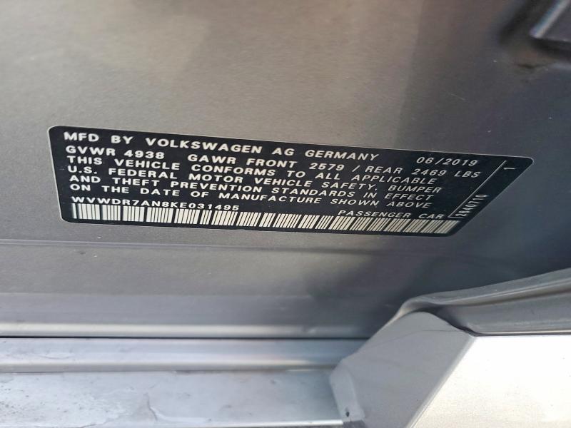 2019 Volkswagen Arteon მანქანა იყიდება აუქციონზე, vin: WVWDR7AN8KE031495, აუქციონის ნომერი: 62955346