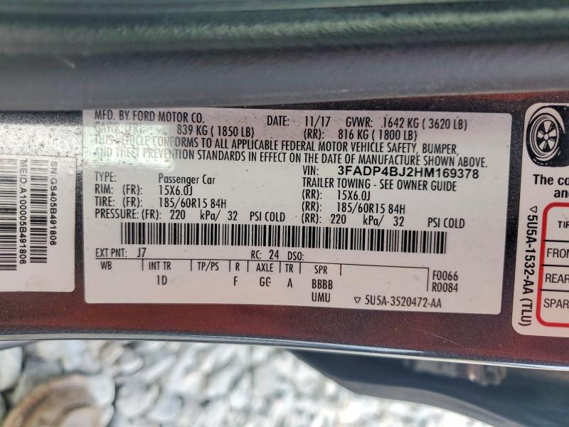 Продажа на аукционе авто 2017 Ford Fiesta, vin: 3FADP4BJ2HM169378, номер лота: 66168706