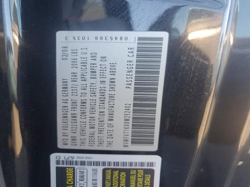 64850626 :رقم المزاد ، WVWFV71KX8W252402 vin ، 2008 Volkswagen Gti مزاد بيع