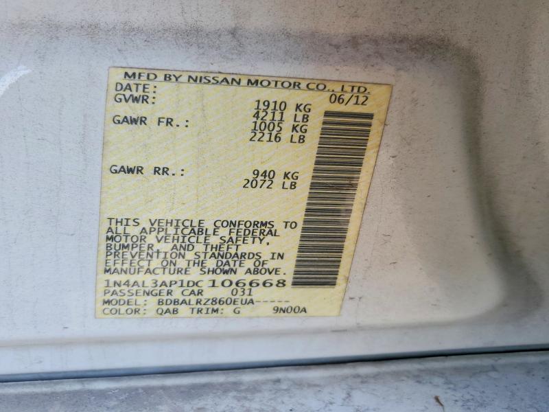 2013 Nissan Altima მანქანა იყიდება აუქციონზე, vin: 1N4AL3AP1DC106668, აუქციონის ნომერი: 65223136