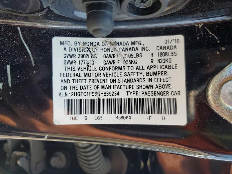 2016 Honda Civic მანქანა იყიდება აუქციონზე, vin: 2HGFC1F93GH635234, აუქციონის ნომერი: 64486646