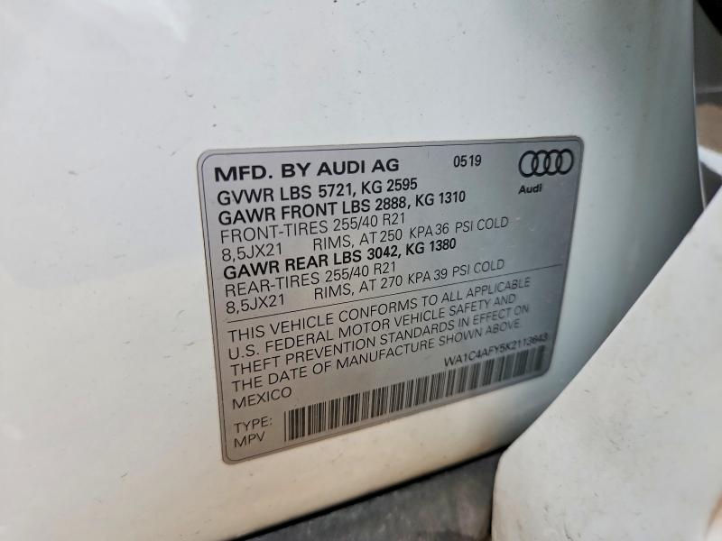 2019 Audi Sq5 მანქანა იყიდება აუქციონზე, vin: WA1C4AFY5K2113643, აუქციონის ნომერი: 63393816