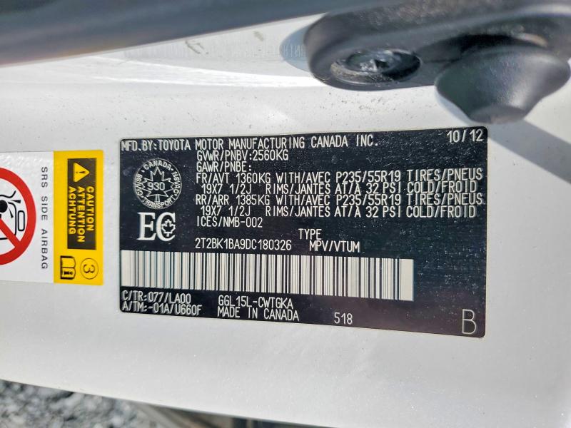 Aukcja sprzedaży 2013 Lexus Rx, vin: 2T2BK1BA9DC180326, numer aukcji: 63721336