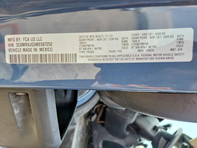 Продажа на аукционе авто 2021 Ram Promaster 3500, vin: 3C6MRVJG5ME587252, номер лота: 62543856