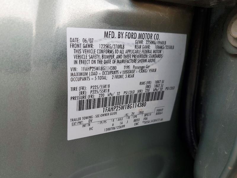 67125346 :رقم المزاد ، 1FAHP25W18G114380 vin ، 2008 Ford Taurus مزاد بيع