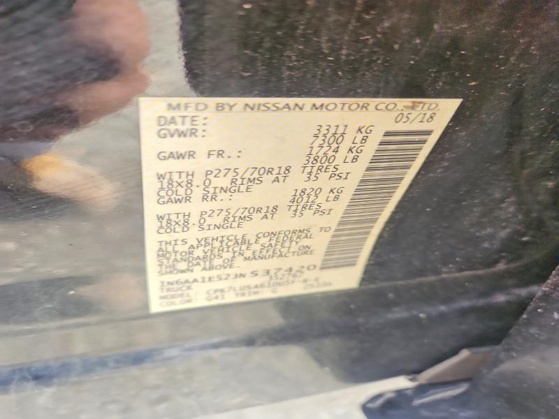 2018 Nissan Titan მანქანა იყიდება აუქციონზე, vin: 1N6AA1E52JN537420, აუქციონის ნომერი: 66827586