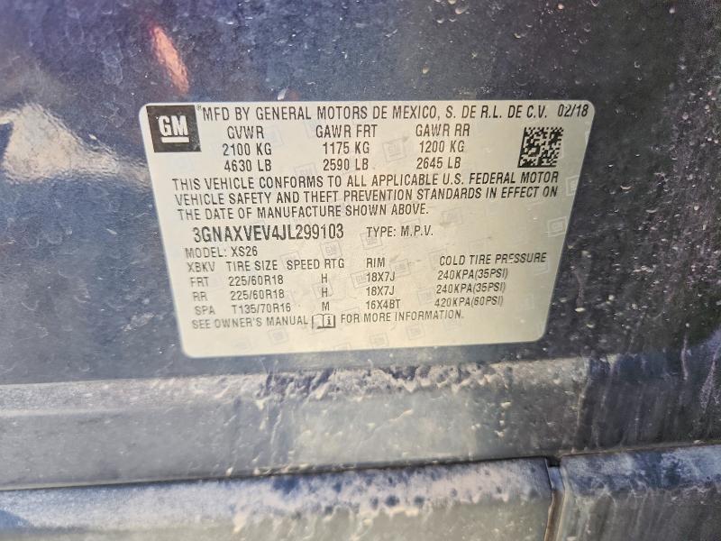 2018 Chevrolet Equinox მანქანა იყიდება აუქციონზე, vin: 3GNAXVEV4JL299103, აუქციონის ნომერი: 64508786