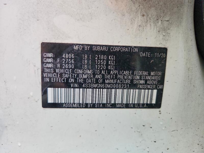 65961186 :رقم المزاد ، 4S3BWGN60M3008231 vin ، 2021 Subaru Legacy مزاد بيع