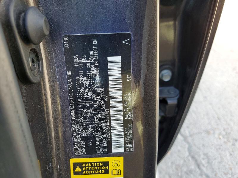 64596266 :رقم المزاد ، 2T2ZK1BA1AC029183 vin ، 2010 Lexus Rx مزاد بيع