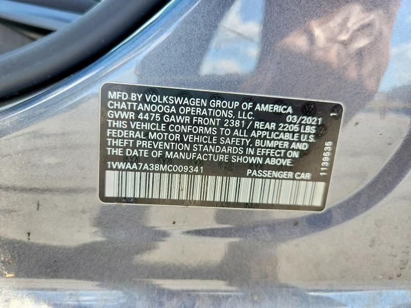 2021 Volkswagen Passat მანქანა იყიდება აუქციონზე, vin: 1VWAA7A38MC009341, აუქციონის ნომერი: 67020606