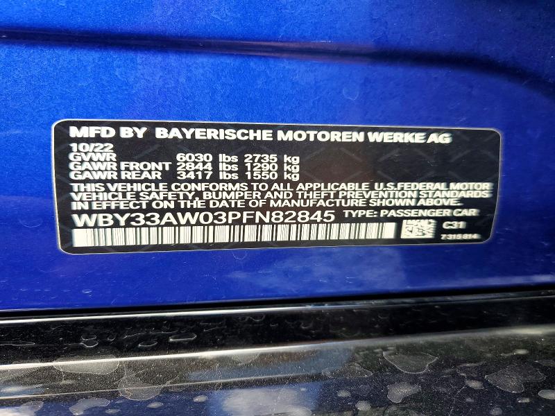 2023 Bmw I4 მანქანა იყიდება აუქციონზე, vin: WBY33AW03PFN82845, აუქციონის ნომერი: 62502276