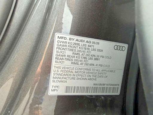 Aukcja sprzedaży 2026 Audi Q8, vin: WA1BVBF1XTD033679, numer aukcji: 66889406