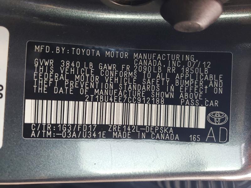 Продажа на аукционе авто 2012 Toyota Corolla, vin: 2T1BU4EE7CC912188, номер лота: 66250326