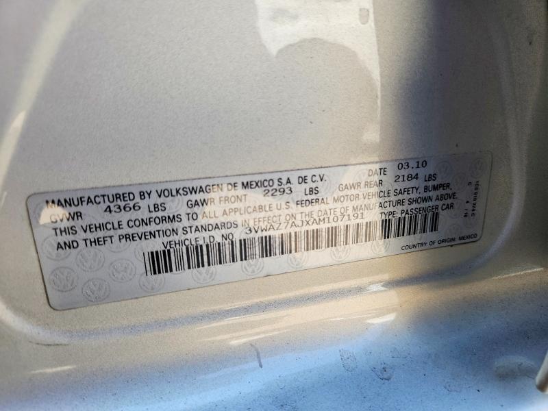 Продаж на аукціоні авто 2010 Volkswagen Jetta, vin: 3VWAZ7AJXAM107191, номер лоту: 65992226