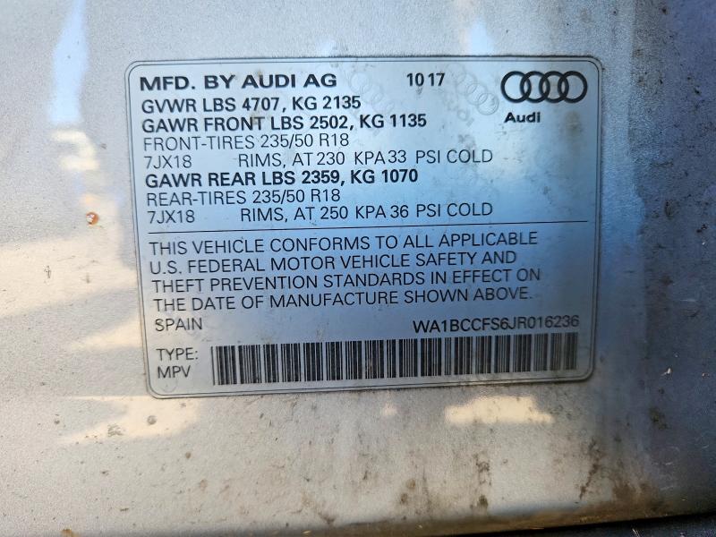 Aukcja sprzedaży 2018 Audi Q3, vin: WA1BCCFS6JR016236, numer aukcji: 63929706