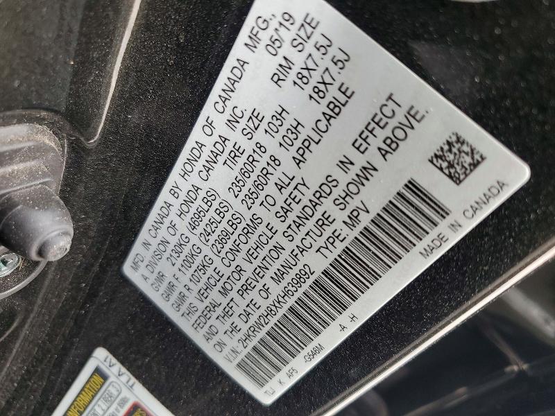 Aukcja sprzedaży 2019 Honda Cr-v, vin: 2HKRW2H8XKH639892, numer aukcji: 64963496