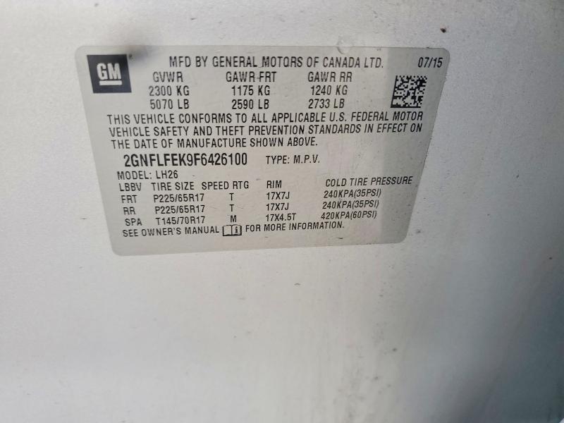 66520216 :رقم المزاد ، 2GNFLFEK9F6426100 vin ، 2015 Chevrolet Equinox مزاد بيع