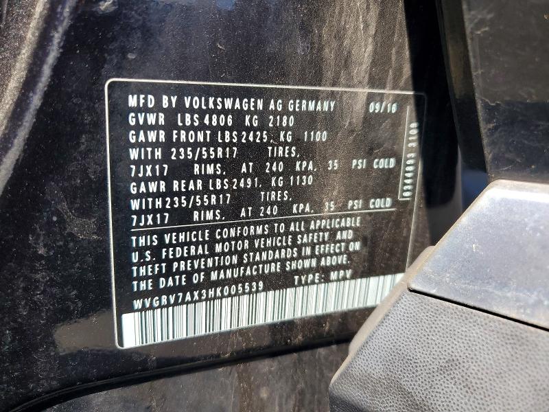 Продажа на аукционе авто 2017 Volkswagen Tiguan, vin: WVGRV7AX3HK005539, номер лота: 65594316