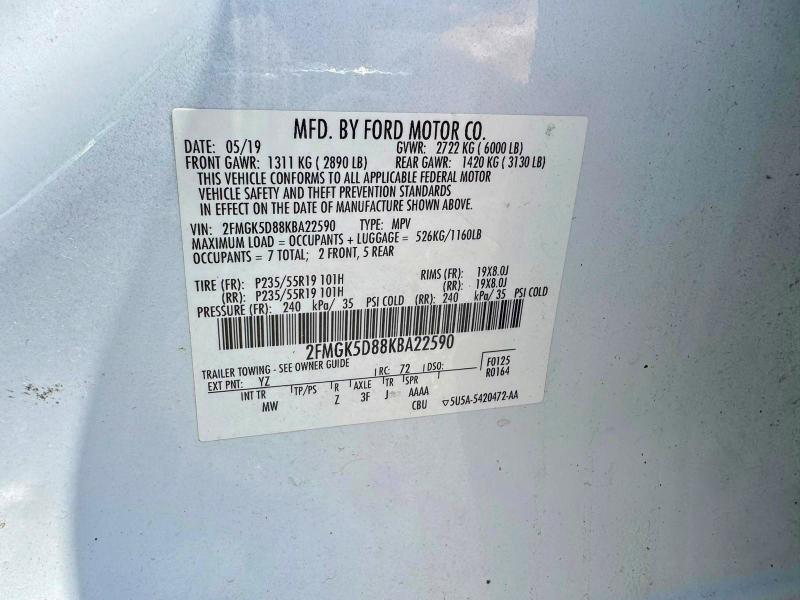 Продажа на аукционе авто 2019 Ford Flex, vin: 2FMGK5D88KBA22590, номер лота: 67055166