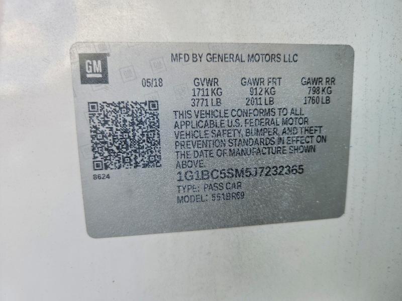 Aukcja sprzedaży 2018 Chevrolet Cruze, vin: 1G1BC5SM5J7232365, numer aukcji: 65240816