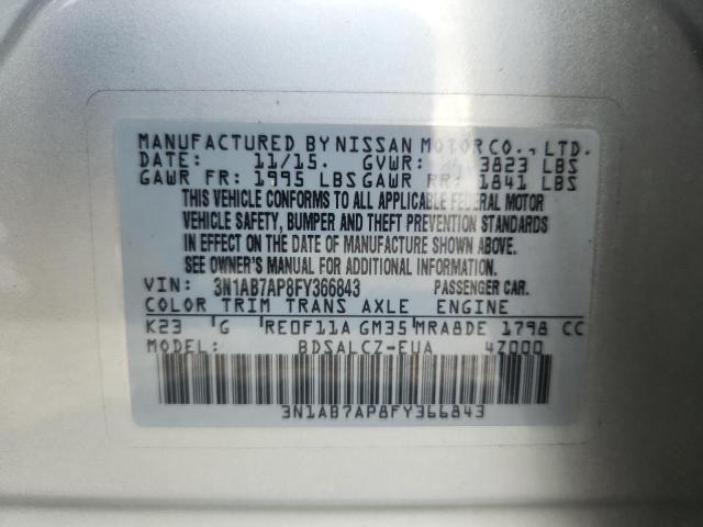 62857436 :رقم المزاد ، 3N1AB7AP8FY366843 vin ، 2015 Nissan Sentra مزاد بيع
