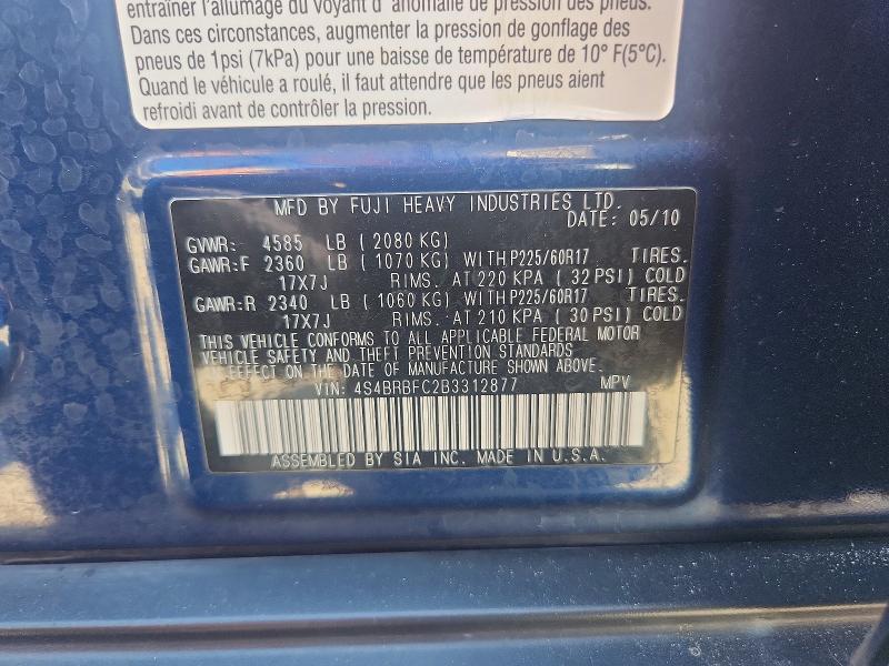 Aukcja sprzedaży 2011 Subaru Outback, vin: 4S4BRBFC2B3312877, numer aukcji: 65757786