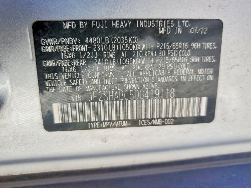 Продаж на аукціоні авто 2013 Subaru Forester, vin: JF2SHABC5DG419118, номер лоту: 64235086