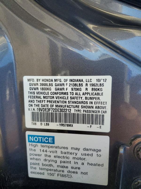 65867126 :رقم المزاد ، 19VDE3F72DE302212 vin ، 2013 Acura Ilx مزاد بيع