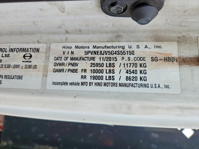 Продаж на аукціоні авто 2016 Hino 258/268, vin: 5PVNE8JV5G4S55150, номер лоту: 60390806