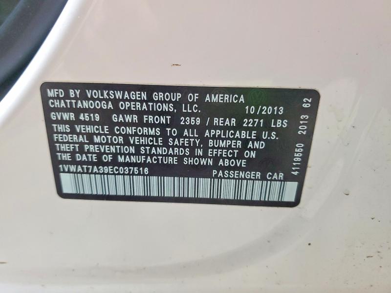 61451736 :رقم المزاد ، 1VWAT7A39EC037516 vin ، 2014 Volkswagen Passat مزاد بيع