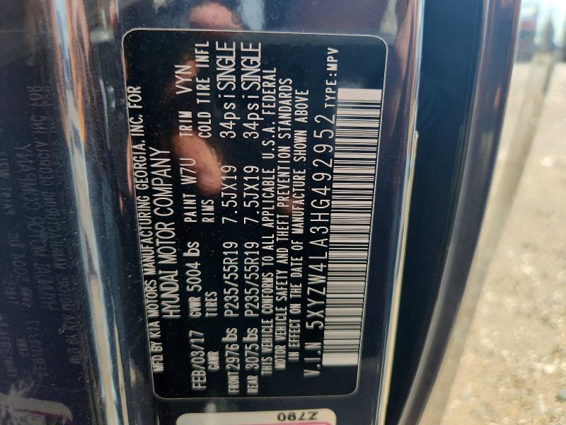 64536776 :رقم المزاد ، 5XYZW4LA3HG492952 vin ، 2017 Hyundai Santa Fe Sport مزاد بيع