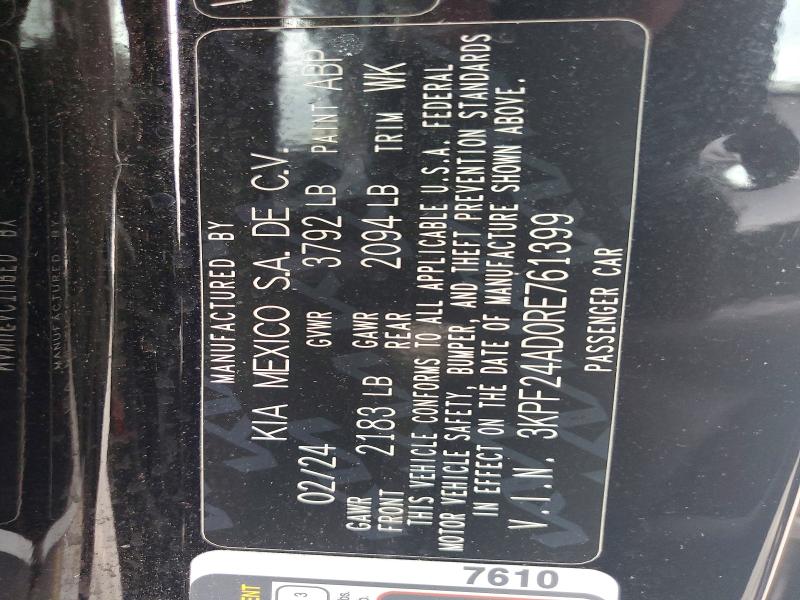 66908196 :رقم المزاد ، 3KPF24AD0RE761399 vin ، 2024 Kia Forte مزاد بيع