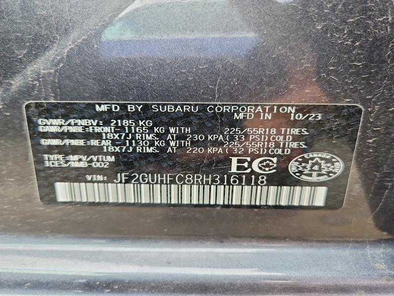 Aukcja sprzedaży 2024 Subaru Crosstrek, vin: JF2GUHFC8RH316118, numer aukcji: 63555266