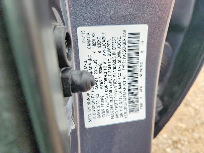2019 Honda Civic მანქანა იყიდება აუქციონზე, vin: 2HGFC2F62KH563141, აუქციონის ნომერი: 64830606
