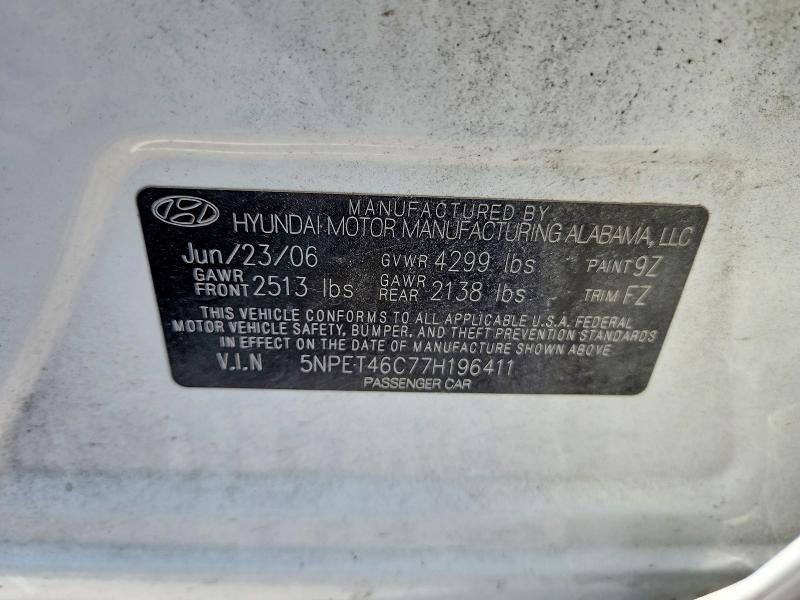 2007 Hyundai Sonata მანქანა იყიდება აუქციონზე, vin: 5NPET46C77H196411, აუქციონის ნომერი: 65056626