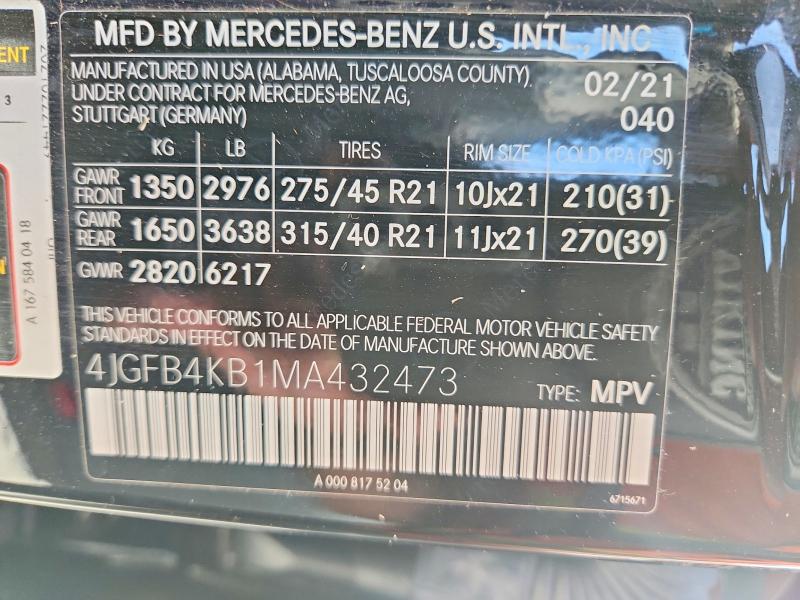 Продаж на аукціоні авто 2021 Mercedes-benz Gle, vin: 4JGFB4KB1MA432473, номер лоту: 63047296